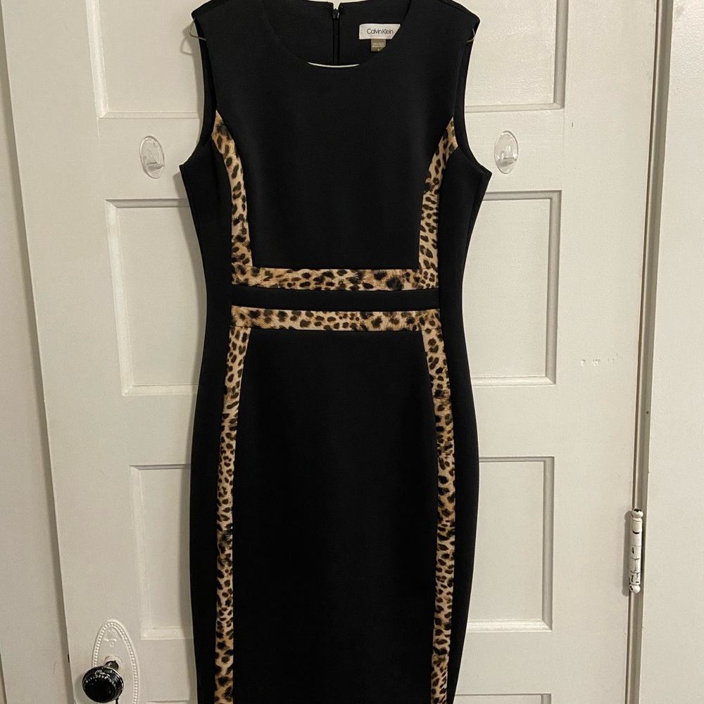 Calvin Klein Black Dress with Leopard Accents